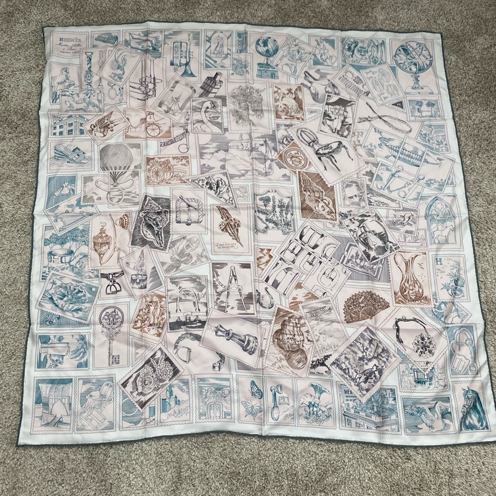 90cm Stamp Motif Silk Scarf in